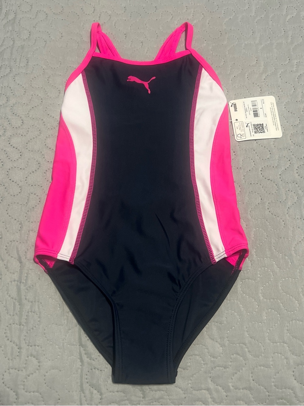 Puma Pink Girls One-Piece Swimsuit Bathing Suit swimwear summer 6 crisscross